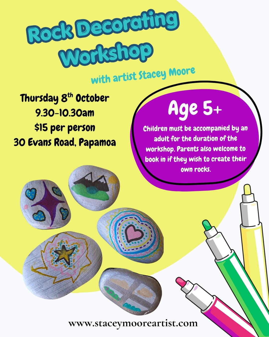 Rock Decorating Workshop - Thursday 8th October, 9.30-10.30am, 30 Evans Road, Papamoa